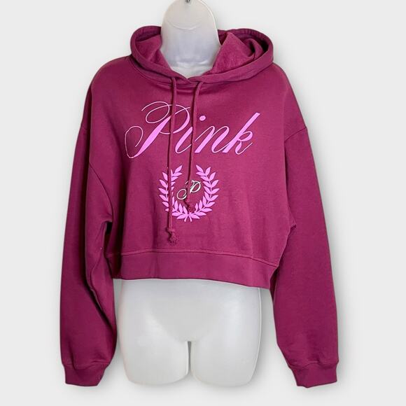PINK Victoria’s Secret Vivid Magenta Crop Hoodie Sweatshirt Size Medium - Picture 2 of 5